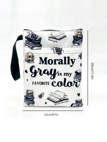 1PC Large Capacity Lightweight Portable Skull Rose Book Print Slogan Tote Shoulder Bag For Back To School Book Lovers Students Office Work Travel Daily Use Storage Organizer Handy Practical Durable Multi Purpose - multicolor - View 3