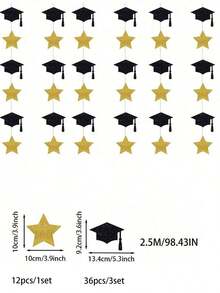 3 Set Graduation Cap Star Banner, Glitter Graduation Party Decor Hanging Flag, Suitable For Graduation Party And Ceremony, Home Decor Hanging Flag - Multiple Styles - View 9