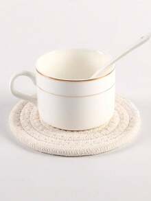 1pc Polyester Coaster, Minimalist Plain Woven Coaster For Home - Multicolor - View 3