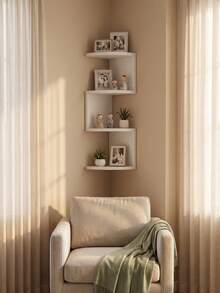 1pc Creative 5‑Tier Semi‑Circular Corner Wall‑Mounted Storage Shelf, Floating Corner Bookshelf Display Rack For Bedroom Living Room, Light Bar Not Included - White - View 6