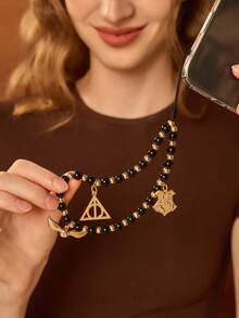HARRY POTTER X SHEIN 手工黑色金珠合金金色包包吊飾，開學季合金手機鍊掛繩，適用所有手機殼，情人節禮物 - 混色 - 查看 4