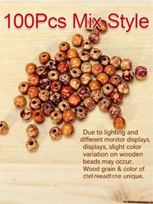 100Pcs Mixed Wooden Bead Pattern Wood Beads Macrame For Diy Crafts Jewelry Making, Suitable For Living Room, Bedroom And Dining Room - Multicolor - View 11