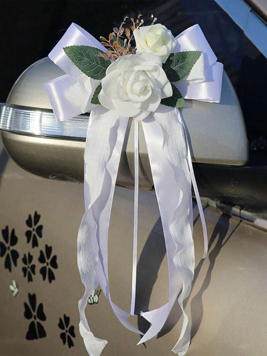 Artificial Car Bouquets, Decorated With Ribbon Bows, Suitable For Wedding Car Doors, Rearview Mirrors, Door Handles, Chair And Table Center Decorations, And Birthday Party Gift Decorations. - Multicolor 1 - View 1