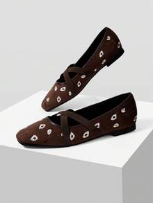 Mnmlis Women's Shoes Spring And Autumn Small Flower Embroidery Cross Elastic Belt Design Low Vamp Small Square Toe Flat Heel Flat Bottom French Retro Gen Fall Shoes - Coffee Brown - View 5