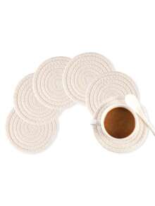 1pc Polyester Coaster, Minimalist Plain Woven Coaster For Home - Multicolor - View 2