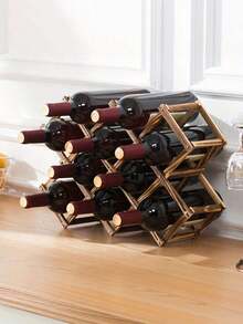Foldable Wooden Wine Rack, Stackable Storage Design, Practical Wine Holder For Kitchen And Dining Room, Ideal For Countertop, Cabinet Surface Home Bar Decor - View 6