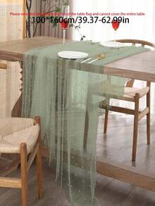 Pearled Sheer Fabric Wedding Decor Backdrop Transparent Pearl Beaded Table Runner Arch Decorations Photography Background Bridal Shower Reception Party Decor - Green - View 10