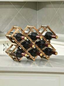 Foldable Wooden Wine Rack, Stackable Storage Design, Practical Wine Holder For Kitchen And Dining Room, Ideal For Countertop, Cabinet Surface Home Bar Decor - View 8
