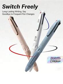 Pulpen Ballpoint 3 Warna, Pulpen Ballpoint Multiwarna 3-in-1 yang Dapat Ditarik dengan Tinta Hitam, Merah, Biru Cepat Kering, Pulpen Ballpoint Ujung Ganda CS, Pulpen Multiwarna Warna Lembut, Untuk Kantor, Sekolah, Mencatat, Menulis, Menandai, Kembali ke Sekolah - Bulat - View 1