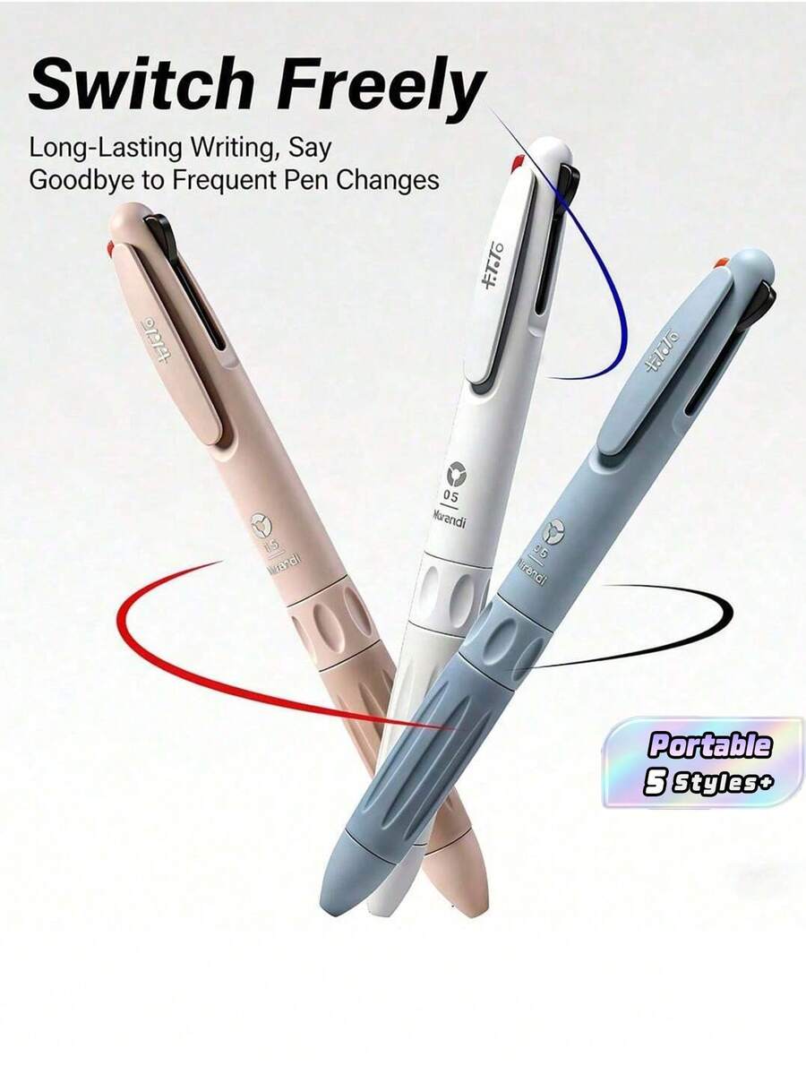 Pulpen Ballpoint 3 Warna, Pulpen Ballpoint Multiwarna 3-in-1 yang Dapat Ditarik dengan Tinta Hitam, Merah, Biru Cepat Kering, Pulpen Ballpoint Ujung Ganda CS, Pulpen Multiwarna Warna Lembut, Untuk Kantor, Sekolah, Mencatat, Menulis, Menandai, Kembali ke Sekolah - Bulat - View 1