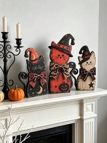 Vintage Halloween Witch Cat Decor Set Halloween Kitten Wooden Sign Ornament Decoration - 1PC - View 3