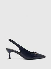 CUCCOO BIZCHIC Women's Pointed Toe Buckle Design Everyday Versatile Fashion High Heels Fall Shoes - Navy Blue - View 4