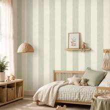 1PC Pastel Vertical Stripe Peel & Stick Wallpaper, Removable PVC Wall Decor For Nursery, Kids Room & Playroom - Multicolor - View 2