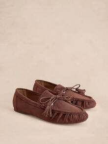 Rosivie Ladies Brown Casual Comfortable Versatile Flat Fringed Decorative Loafers, French Elegance, Suitable For Walking, Travel And Vacation Fall Shoes - Coffee Brown - View 3