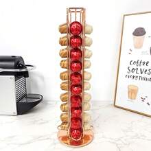 1Pc Wrought Iron Coffee Capsule Storage Holder, Vertical Rotatable Design, Fits Multiple Sizes, Non‑Slip Base, For Home Coffee Corner, Daily Coffee Storage, Coffee Accessory Organizer Rack - Multicolor - View 3