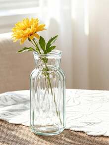Vintage Striped Glass Vase, Simple Clear Glass Flower Vase With Bud Decor, Desktop Floral Arrangement Ornament For Home Room Decor, Ideal Mother's Day Gift, Birthday Present For Mom And Graduation Gift For Flower‑Planting - Multicolor - View 9