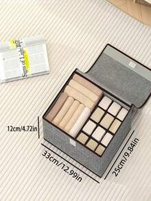 1/3pcs Gray Underwear And Sock Storage Box, Simple Style, Linen Cotton Rectangular Foldable Divider Underwear And Sock Storage Box, Drawer-Style Divider Storage Suitable For Family Use. - Grey - View 6