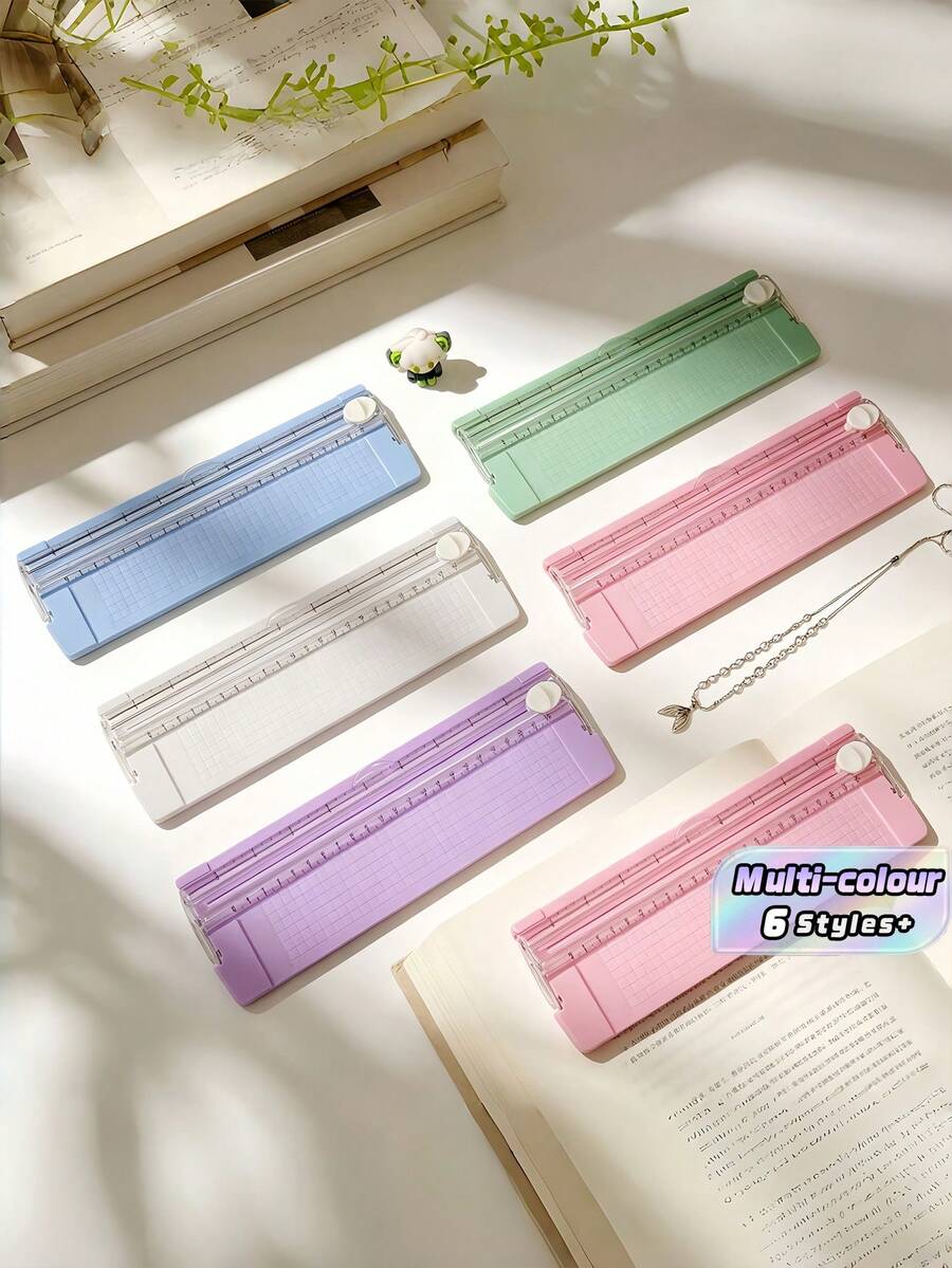 1-Pc A4 Paper Trimmer, Portable Double-Sided Manual Cutting Tool With Ruler, Small Desktop Paper Cutter For Office, Home, And Craft, Multifunctional Cutter For Cards, Photos, Scrapbooking – Random Style, Sturdy And Easy To Use. - Multicolor - View 1