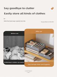 1/3pcs Gray Underwear And Sock Storage Box, Simple Style, Linen Cotton Rectangular Foldable Divider Underwear And Sock Storage Box, Drawer-Style Divider Storage Suitable For Family Use. - Grey - View 9