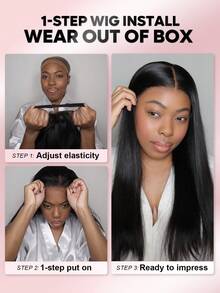 ALL READY WIG Wear & Go 蓬松直发 360 蕾丝前额无胶假发，预先拔毛漂白发结，180% 密度，14-26 英寸 - SNatura - 查看 12