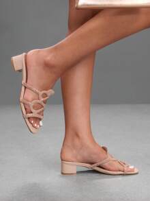 CUCCOO SZL Sandal Slip-On Hak Tebal Seksi Motif Ular dengan Hiasan Berlian Imitasi, Tali Silang Berlian Imitasi yang Indah, Elegan dan Seksi, Cocok untuk Kencan, Perjalanan Sehari-hari/Kencan/Pesta Malam/Jalan-jalan di Kampus/Pernikahan/Belanja/Perjalanan - Aprikot - View 10