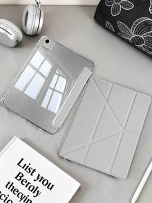 A Transparent Acrylic Y-Fold Gray Tablet Case For IPad 11iPad (A16) 12 Inch 11th Generation 2025 Model: Multi-Fold Adjustable Viewing Angle Bracket, Built-In Pen Slot, High-Transmission Acrylic Back Shell, Shockproof, Sleep/Wake, Simple/Classic - Grey - View 2