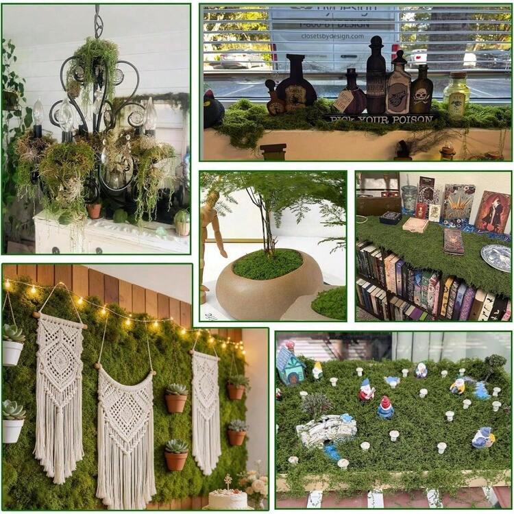 1件裝人造苔蘚墊 DIY 仿真苔蘚 桌旗桌巾，適用婚禮桌面中心裝飾、仙女花園、室內綠草牆、派對、辦公室、居家臥室，秋季婚禮與萬聖節裝飾 - 綠色 - 查看 3