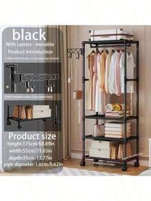 1pc Portable Wardrobe, Multi-Functional Multi-Layer Metal Clothes Storage Cabinet/Clothes Rack, Clothing Storage, Hanging Rod, Bedroom Living Room Storage, Shoe Storage, Luggage Storage, Bedroom School Dormitory Storage Rack, Ideal Choice For Home - View 6