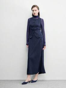 CUCCOO BIZCHIC 尖頭通勤深藍色法蘭絨小貓鞋款女款百搭日常上班高跟拖鞋 - 藏蓝色 - 查看 6
