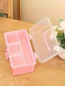 2 Layers Large Capacity Transparent Plastic Folding Tool Organizer Box Waterproof Portable Storage With Handle For Home And Garage Character Organizer Storage Back To School Home Decor - Multicolor - View 4