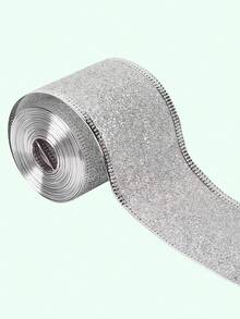 1 Roll Glitter Wired Edge Ribbon, 2.36 Inch Wide Metallic Gold Silver Sparkly Ribbon, Wire‑Edged Fabric Ribbon For Xmas Tree Ornament, Gift Box Wrapping, Wreath, DIY Bow Making, Holiday Home Party Decor Supplies - multicolor - View 13