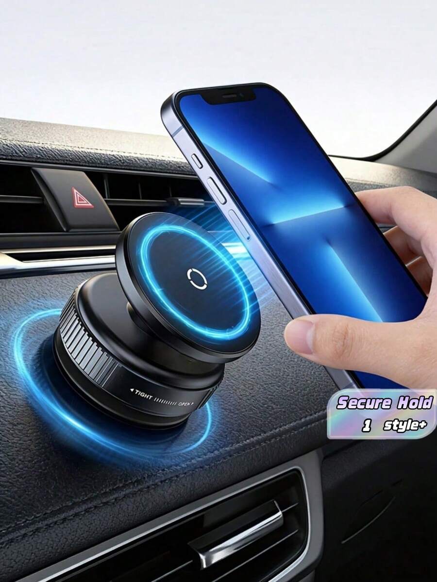 1 Piece Magnetic Car Phone Mount With Vacuum Suction Base 360 Rotating Adjustable For Dashboard Windshield Home Office Desk Strong Magnet Compatible All Smartphones - Black - View 1