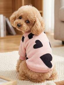 PETSIN 1 Pc Pet Puppy & Kitty Pink Flannel Heart Print Warm Crew Neck - Multicolor - View 2