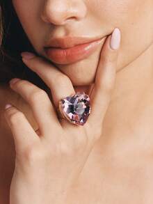 Popjeli Faceted Love Powder Crystal Ring Y2K Sweet And Cool Girl Ring - Silver - Pink - View 6