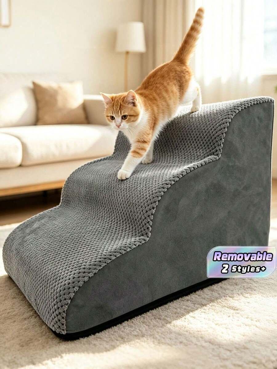 Three Tier Pet Climbing Stairs Sofa Step Bedside Step Cat Dog Ramp Foldable Non Slip Anti Skid Training Play Removable Washable Pedals Easy Clean Space Saving Multifunctional And Durable - Multicolor - View 1