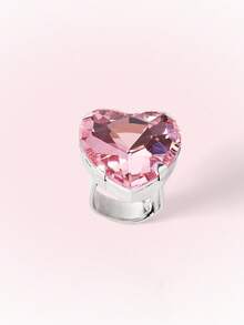 Popjeli Faceted Love Powder Crystal Ring Y2K Sweet And Cool Girl Ring - Silver - Pink - View 3