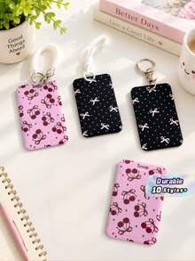 Sampul Kartu Geser dengan Pita Polkadot Lucu dan Motif Ceri. Pelindung Kartu Identitas yang Tahan Lama, Tersedia dengan Tali Kepang atau Reel Lencana yang Dapat Ditarik untuk Penyimpanan Kartu Sehari-hari. - Beraneka warna - View 1