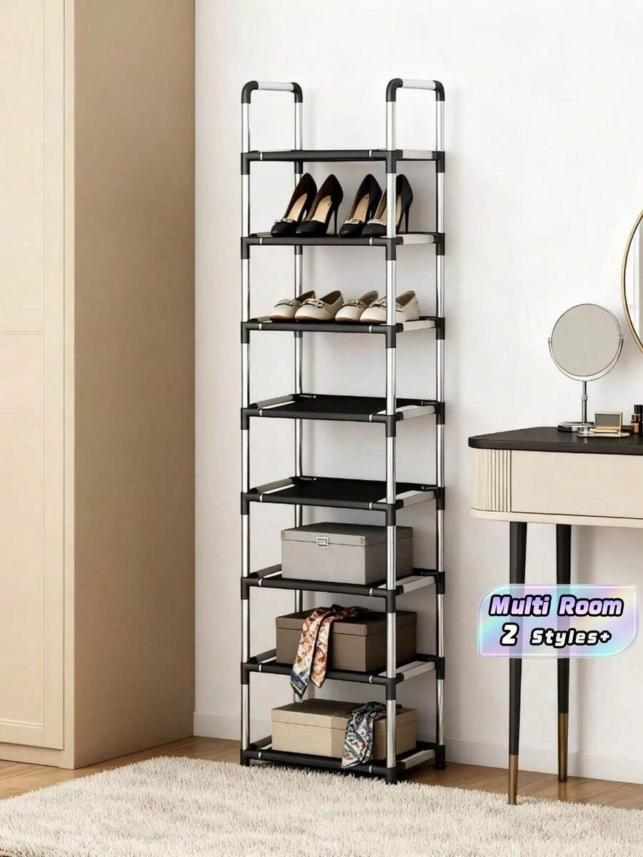 9Tier Single Layer Shoe Rack Metal Tube Non Woven Fabric DIY Easy Assembly Disassemble Portable Sturdy Stylish Multi Purpose Storage Organizer For Entryway Closet Bedroom Balcony Dorm Hallway Ideal For Housewarming Daily Use Shoe Storage Solution - Multicolor - View 1