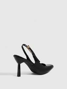 CUCCOO SZL Women's Leather Belt Buckle Design Round Toe Stiletto High Heel Sexy Fashion Shiny Black Pumps For Party, Date, Daily Wear, Birthday Party - Black - View 4