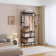 1pc Portable Wardrobe, Multi-Functional Multi-Layer Metal Clothes Storage Cabinet/Clothes Rack, Clothing Storage, Hanging Rod, Bedroom Living Room Storage, Shoe Storage, Luggage Storage, Bedroom School Dormitory Storage Rack, Ideal Choice For Home - View 17