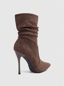 CUCCOO SZL Suede Flanged Pleated Piled Pointed Stiletto Boots, Maillard Autumn And Winter - coffee color - View 3
