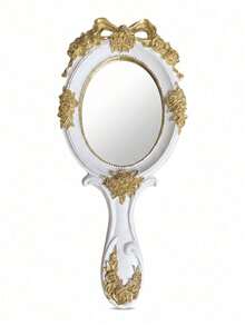 Muroi Mono 1Pc Resin Retro Baroque Hand Mirror, Ins Luxury Embossed Floral Princess Lolita Makeup Mirror, Clear Portable Handheld Cosmetic Mirror For Salon Grooming & Room Ornament, Nice Present For Birthday, Valentine's Day, Mother's Day, Thanksgiving Day - Multicolor - View 15