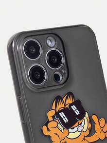 GARFIELD | SHEIN Cute Cat Pattern Transparent Black Phone Case, Compatible With IPhone - Grey - View 3