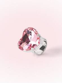 Popjeli Faceted Love Powder Crystal Ring Y2K Sweet And Cool Girl Ring - Silver - Pink - View 9
