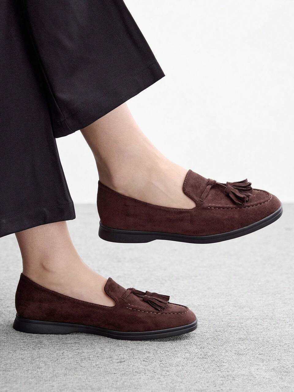 CUCCOO BIZCHIC Women's Shoes, Dark Brown, Suede, Loafers, Flats, Commuter Casual Versatile Office Wear