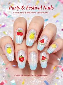 100/200/500Pcs Flatback Fruit Nail Charms – Mini Strawberry Cherry Apple Watermelon Resin Gems, Cute Cartoon Nail Decor For DIY Craft - Multicolor - View 7