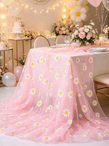 1 Buah Taplak Meja Jaring Motif Bunga Daisy dari Tulle untuk Resepsi Pernikahan, Pesta Ulang Tahun, Dekorasi Meja Dapur, Acara Baby Shower, Perlengkapan Acara Bertema Bunga - Bunga aster - View 2