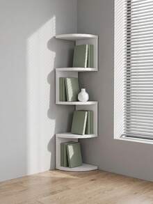 1pc Creative 5‑Tier Semi‑Circular Corner Wall‑Mounted Storage Shelf, Floating Corner Bookshelf Display Rack For Bedroom Living Room, Light Bar Not Included - White - View 4