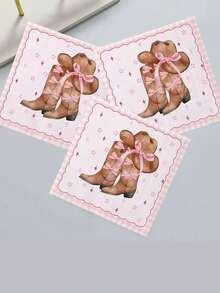 40/20pcs Western Cowboy Bow Theme Napkins - Disposable Napkins With Western Cowboy Pink Bow Pattern, Holiday Party Table Decoration, Home Dining Convenient Paper Napkins, Suitable For Wedding Party, Graduation Party, Birthday Party, Theme Party - One Size Fits All - View 8