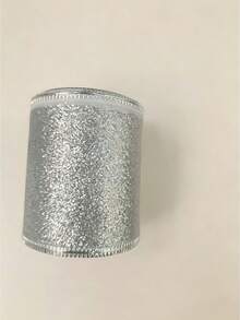 1 Roll Glitter Wired Edge Ribbon, 2.36 Inch Wide Metallic Gold Silver Sparkly Ribbon, Wire‑Edged Fabric Ribbon For Xmas Tree Ornament, Gift Box Wrapping, Wreath, DIY Bow Making, Holiday Home Party Decor Supplies - multicolor - View 12